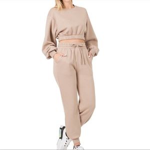 3 Piece Cropped Pullover, Jogger & Bodysuit Set